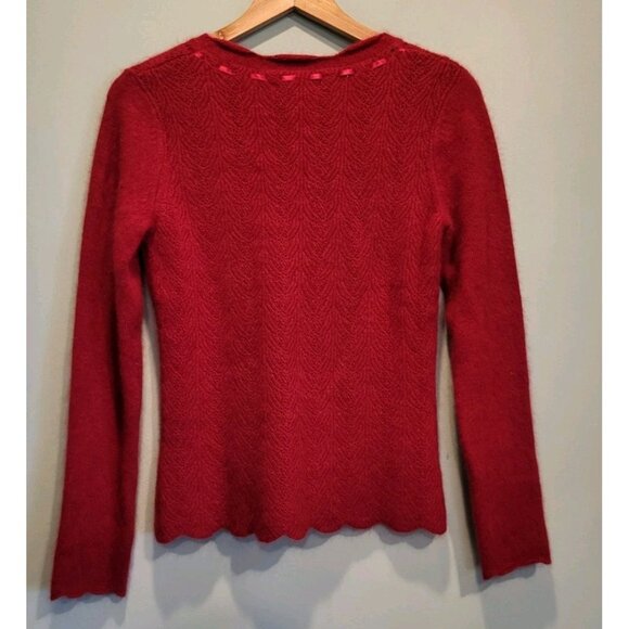 Red Angora Lambswool Blend V Neck Bow Sweater Holiday Lucy And Laurel Sz M - Picture 4 of 6